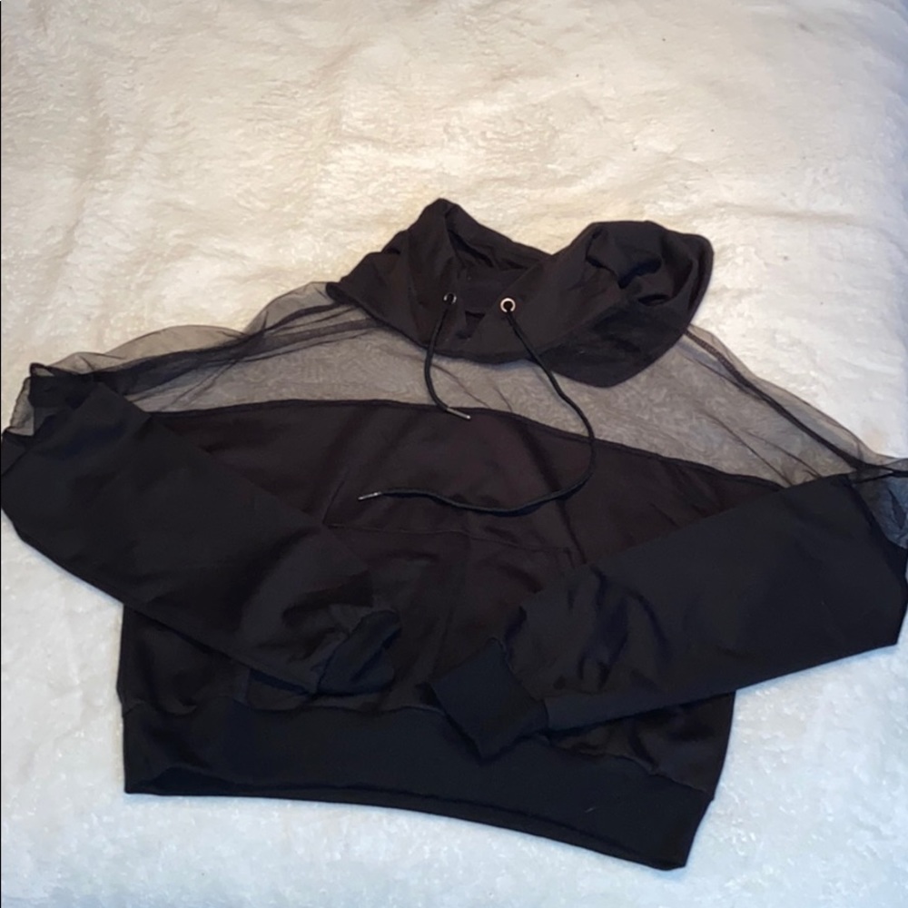 Black Mesh Crop Hoodie